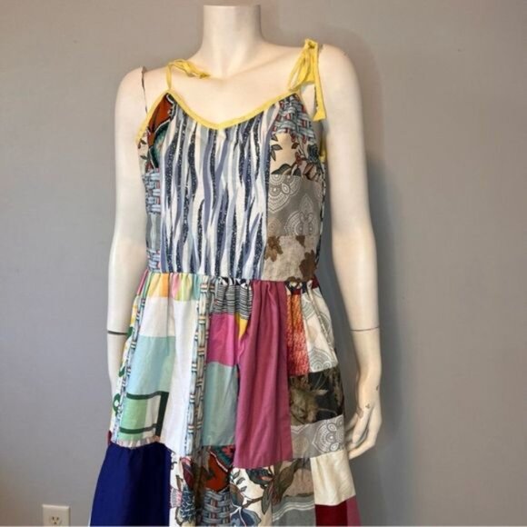 Hand Crafted Patchwork Tiered Sundress with Shoulder Straps Size Medium - Picture 12 of 12